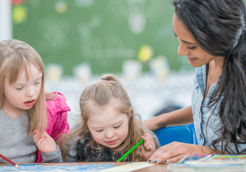 Teacher with children