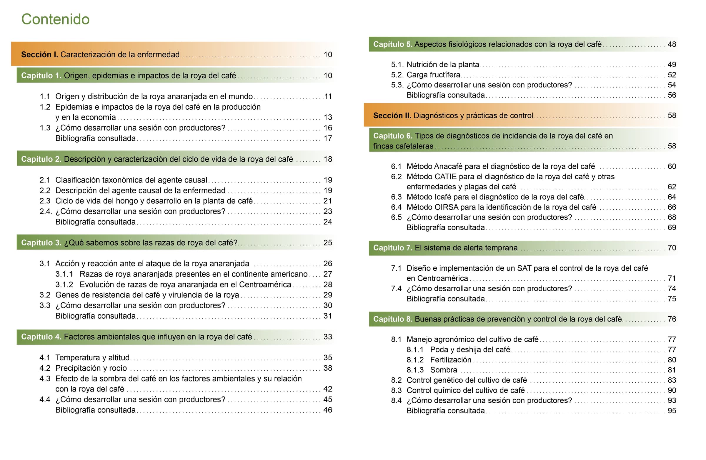 Table of contents spanish